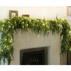 MISSPIN 6ft Christmas Garland with Lights, Real Touch Cedar Pine Garland, Green Artificial Greenery Garland for Table, Mantle, Wall, Indoor, Outdoor Christmas Decorations