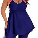 Arolina Bathing Suit for Women Plus Size Modest Tankini Sets Tummy Control Swimsuit with Shorts Navy Pink Gradient (20W)