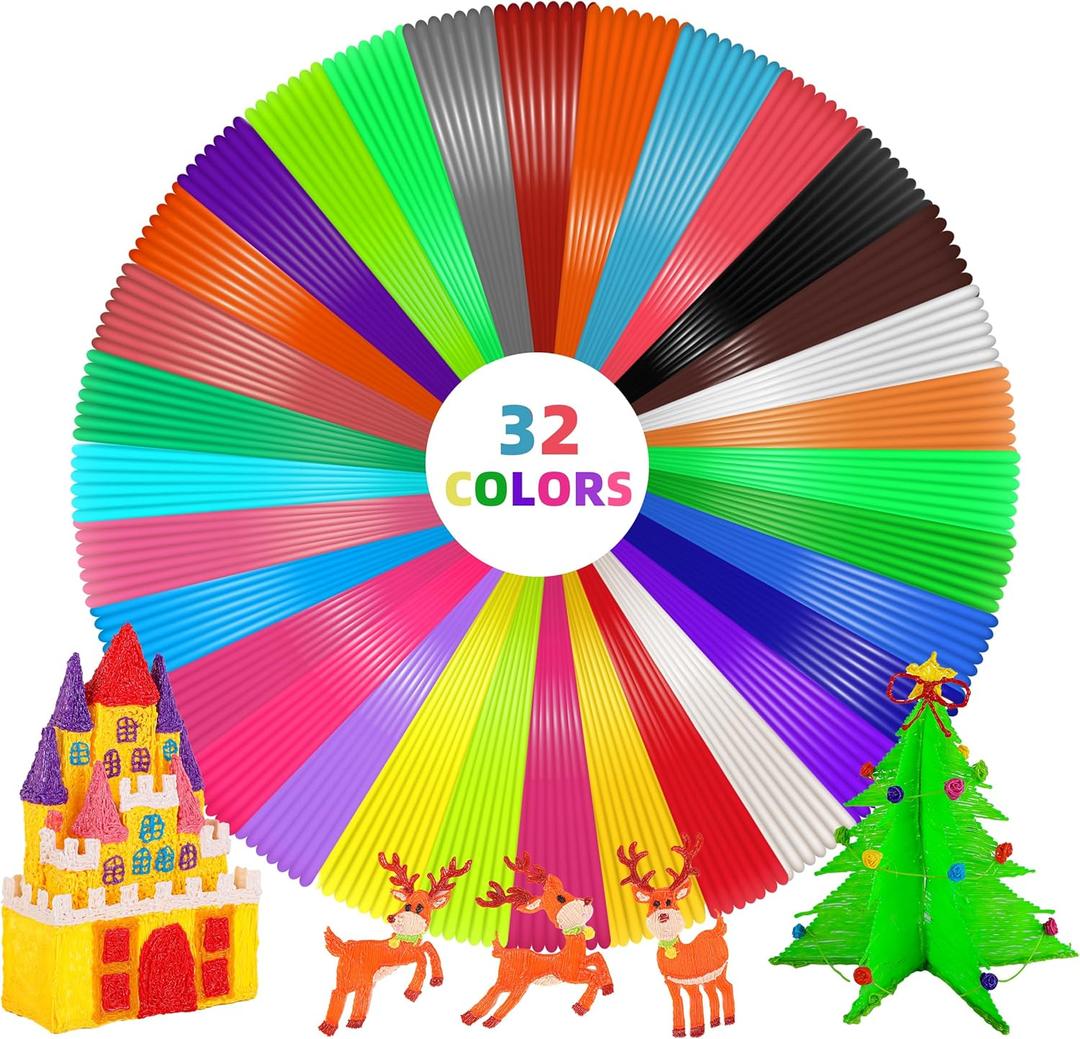 3D Pen Filament Refills 32 Colors 320ft Each Color 10 feet 1.75mm PLA 3D Pen Filament (32 Colors)