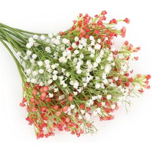 N&T NIETING Babys Breath Flowers, 10Pcs Fake Gypsophila Plants Artificial Pink White Baby Breath Flowers Bulk for Wedding Bouquets Party Home Garden Decoration