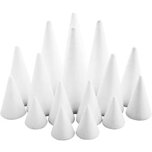 Bright Creations 16 Pack Foam Cones for Crafts - 4 Assorted Sizes for Trees, Holiday Decorations - Handmade Gnomes (White, 2.2-6 in) - Craft Cones - Cone Shape Foam - Foam Tree Cones