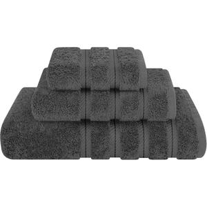 American Soft Linen Premium 3 Piece Towel Set, 1 Bath Towel 1 Hand Towel 1 Washcloth, 600 GSM 100% Cotton Turkish Towels for Bathroom, Dark Gray Towel Set