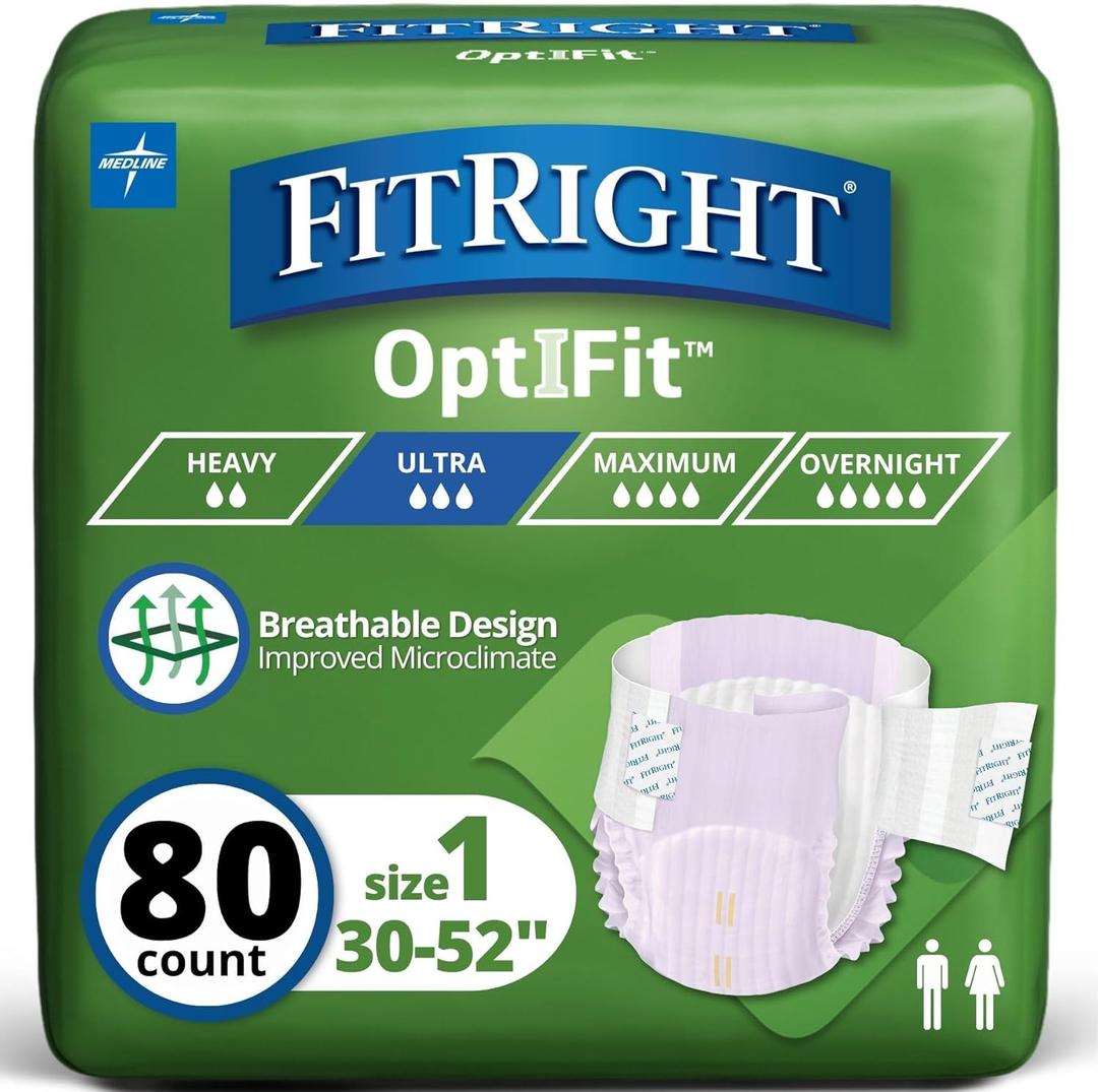 FitRight Extra-Stretch Heavy Absorbency Adult Diapers, FSA/HSA Eligible,80 Count, Waist Size 30"-52" ,M/L, Incontinence Briefs for Men and Women, Disposable, Moisture Wicking, Leak Protection (XL)