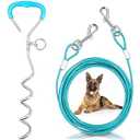 Dog Tie Out Cable and Stake 32/ 16/ 10 ft Outdoor, Yard and Camping, for Medium to Large Dogs Up to 125 lbs, 16" Stake, 32/ 16/ 10 ft Cable with Durable Spring and Metal Hooks for Outdoor