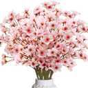 24Pcs Artificial Cherry Blossom Flower, Faux Silk Peach Blossom Branches Fake Plum Blossom Flowers Stems Arrangements for DIY Home Wedding Table Centerpieces Vase Decor