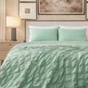 Cozy Bliss Cooling Comforter Seersucker Plaid King Size, Q-Max 0.45 Lightweight Cooling Blanket, Breathable Silk Smooth Summer Bedding Quilt for Hot Sleepers Night Sweats Sage Green