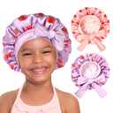 YANIBEST 2 PCS Baby Bonnet Silk Satin Bonnet for Kids Sleeping Cap Curly Natural Hair Silk Bonnets for Girls Boys Infant (5-12 Years, Strawberry)