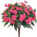 Artificial Impatiens Bouquet Flowers for Outdoors Silk Faux Flowers for Outdoor Impatiens Plants Decor Indoor Planters Kitchen Planters and Balcony Decorations 2PCSRose Red
