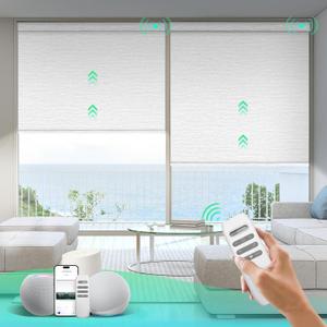 Motorized Blinds with Remote, 100% Blackout Smart Blinds, Automatic Shades for Windows, Electric Window Coverings, Compatible with Alexa Google and Homekit (Light Chaser-Perla Bianca BO) (Custom Size)