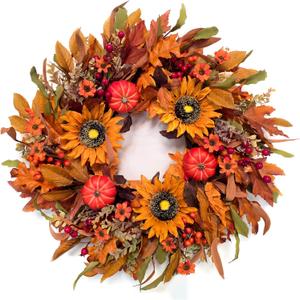 Large 24” Fall Harvest Wreaths for Front Door & Thanksgiving Wreath Decor