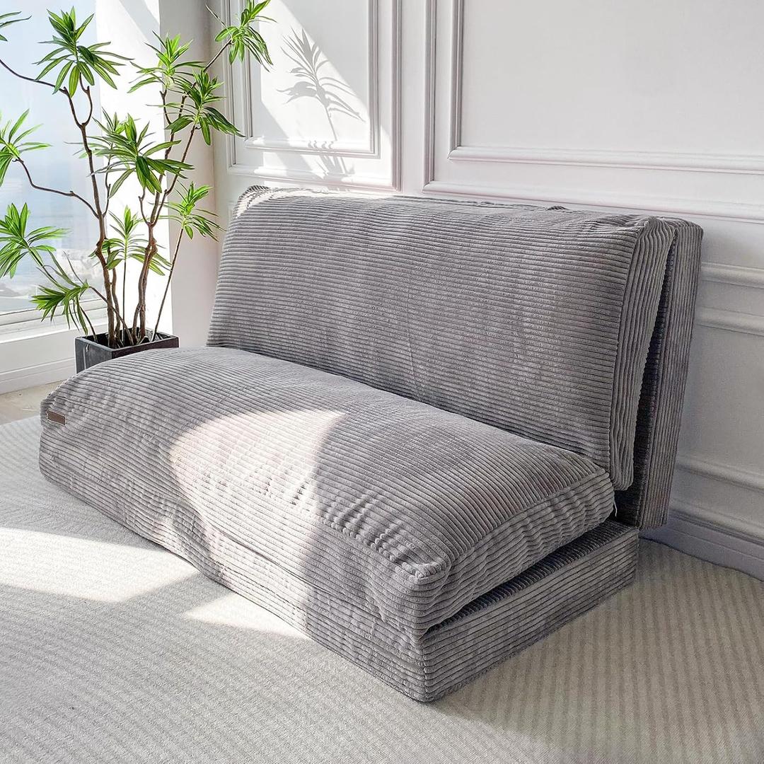MAXYOYO Folding Sofa Bed, Convertible Chair Couch, Floor Bean Bag Sofa, Grey