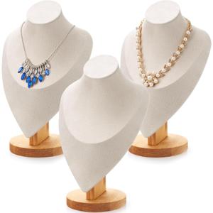 Juexica 3 Pcs Necklace Display Stand Bamboo Jewelry Bust Display Stands Beige Bust for Selling for Vendors Trade Organizer(11.4 x 7.5 Inches)