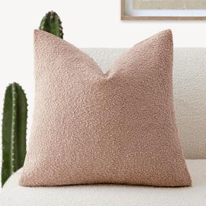 Foindtower Decorative Textured Boucle Throw Pillow Covers Accent Solid Pillow Cases Neutral Soft Cozy Couch Cushion Case for Chair Sofa Bedroom Living Room Home Decor 26x26 Inch,1PC,Light Pink
