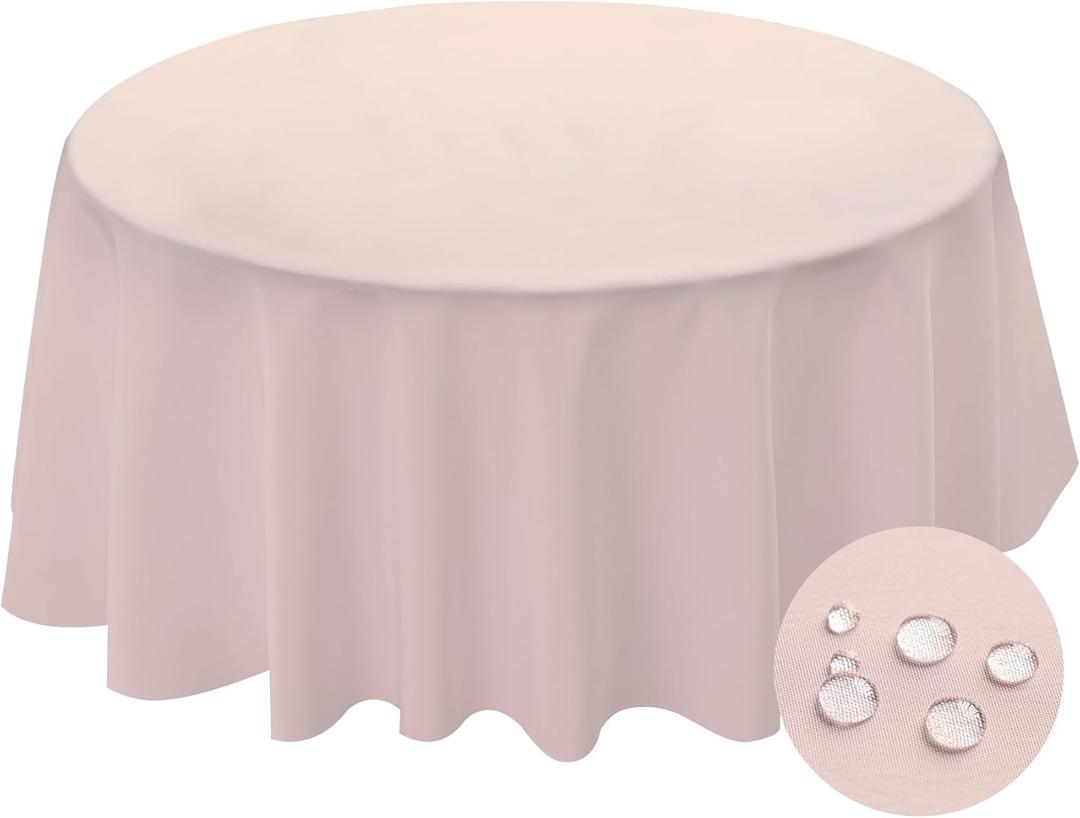 BYDOLL Table Cloth Round 70 Inch Tablecloth Fits Max60 Inch Diameter Top,Pale Pink Washable Outdoor Winkle and Stain Resistant Spillproof Polyester Tablecloths for Round Tables Party Cover