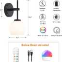 SANTOSTOCK Black Wireless Rechargeable Wall Sconces with Remote Control, Battery Operated Wall Sconce Set of 2, LED Dimmable Wall Lights with Opal White Glass Shade, 12 Colors RGB & 3 CCT Bulb