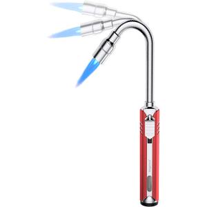 Butane Lighter Torch Long Lighter Refillable Adjustable Jet Flame Lighter Windproof Flexible with Visual Fuel Window Blow Torch for Stove BBQ Grill Fireplace Camping Kitchen (No Gas Include) - Red