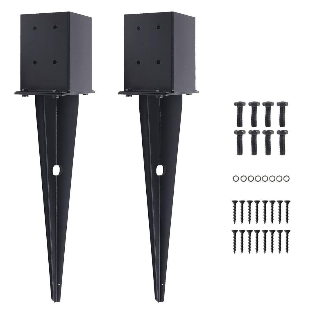 2 Pcs 4"x4" Fence Post Anchor,Inner Size 3.6"x3.6" Heavy Duty Fence Post Anchor Ground Spike 22" with Black Powder-Coated Outdoor Support Deck,Fence,Porch,Railing,Mailbox..