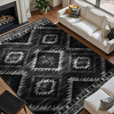 Area Rug 8x10 Rug Machine Washable Non-Slip Low Pile Print Pattern Western Rug for Living Room Bedroom Entryway Tribal Series -Black