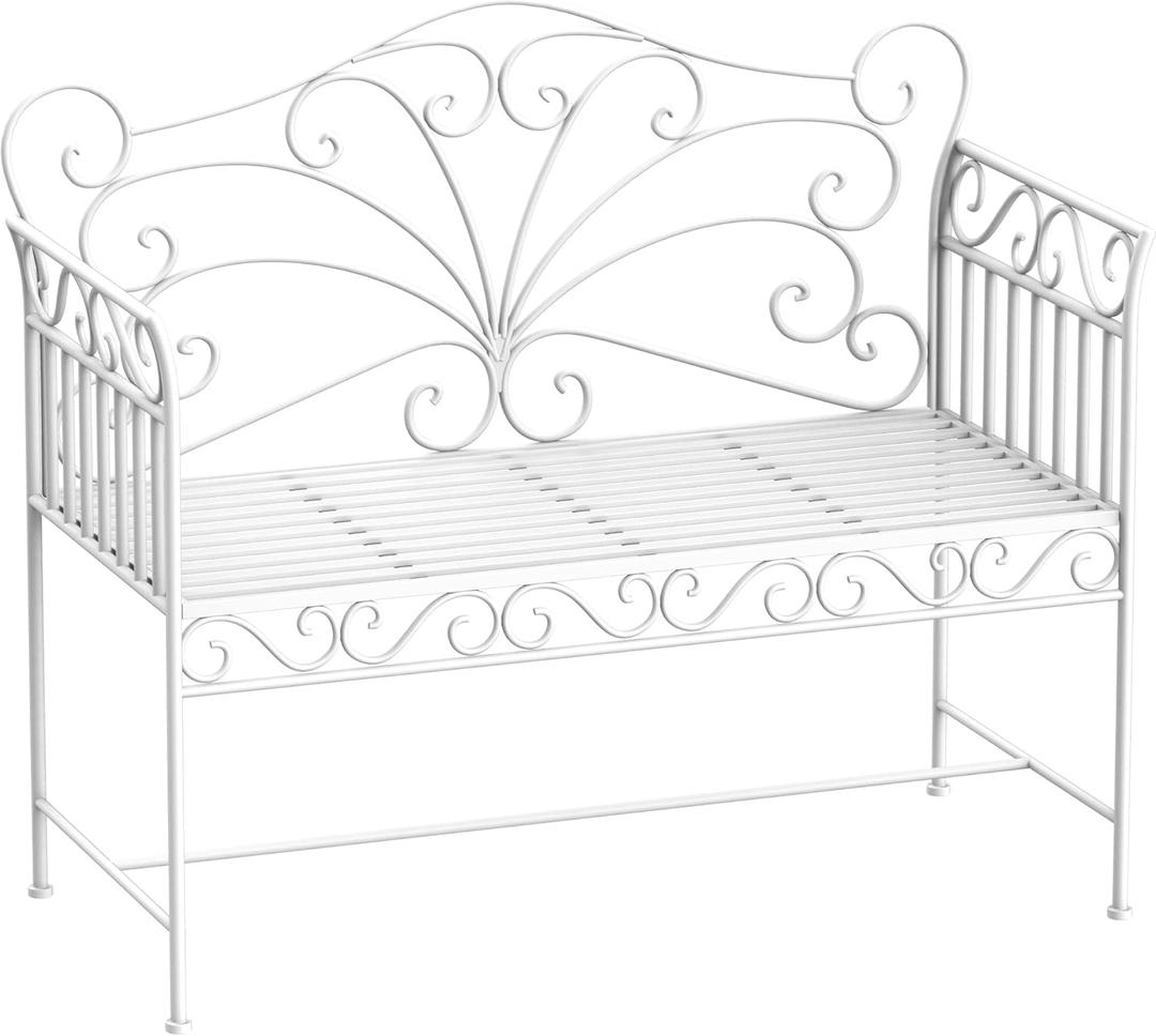 Outsunny 43" Garden Bench, Outdoor Patio Bench with Armrests, Metal Porch Bench for Backyard, Poolside, Lawn, Cream White