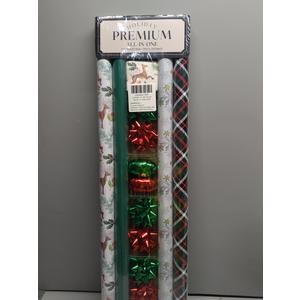 LaRibbons Christmas Wrapping Paper Set, Reindeer & Snowflake Design with Gift Bow & Ribbons & Tags, Perfect for Holiday, Party, Xmas Celebration,30 Inch X 10 Feet (4Rolls, 100 sq.ft.ttl.)