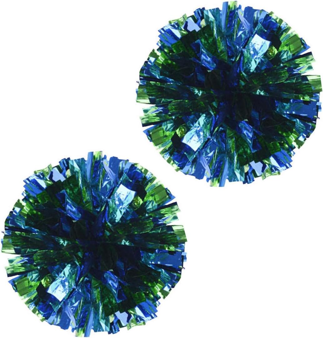 ZEALMAX 1 Pair Cheerleading Pom Poms Sports Party Accessories for Dance Sports Cheering Children Adults,Blue+Green