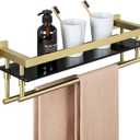 Alise Bathroom Glass Shelf with Double Towel Bar, Tempered Glass Bathroom Shelf Wall Mounted, SUS304 Stainless Steel Modern Floating Shelf, Brushed Gold, 20 inch (Gold and Black)