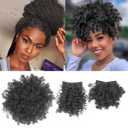 UA My Hair Afro Puff Drawstring Ponytail with Replaceable Bangs - Afro High Puff Bun with Pineapple Hair Ponytail (#2 Natural Black)