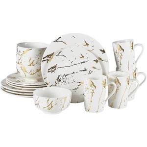 Modern Porcelain 16 Piece White and Gold Dinnerware Set,Plates and Bowls Set,Dish Set for 4,White Dinnerware Set,Dinner Sets with Dinner Plates.