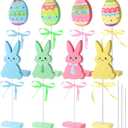 Easter Decorations, 8 PCS Wooden Bunny & Egg Peeps Signs with Hemp Rope Ribbon for Mantel Table Shelf Tiered Tray, Easter/Spring Decorations for Home