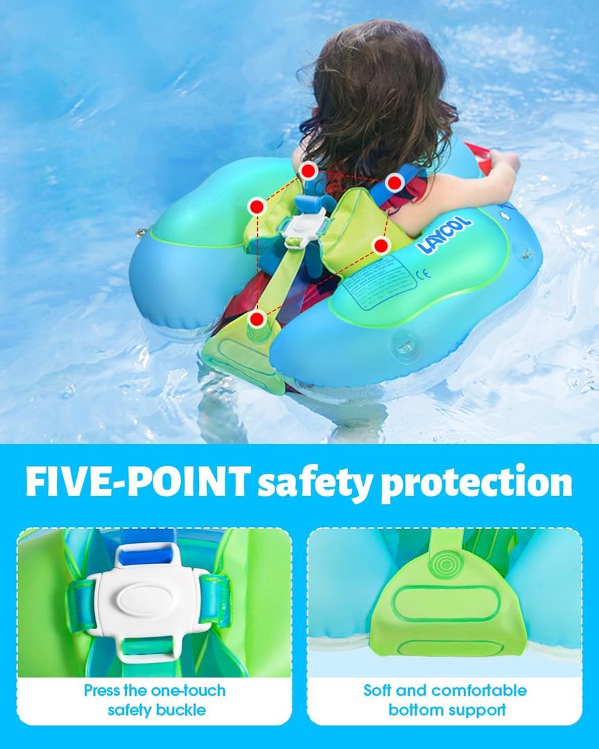 LAYCOL Baby Swimming Float Inflatable Baby Pool Float Ring with Sun Protection Canopy,add Tail no flip Over for Age of 3-36 Months (Large, Blue)