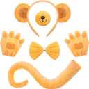 5 Pcs Monkey Costume Set for Adult Women Men, Ear Tail Headband Nose Glove Paw Bow Animal Halloween Accessories (Light Brown)