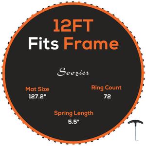 Soozier Trampoline Replacement Mat, Fits 12' Trampoline with 72 V Hooks, 5. 5" Springs, Trampoline Mat with 8 Rows of Stitching, Spring Pull Tool Spring, Frame not Included (Orange)