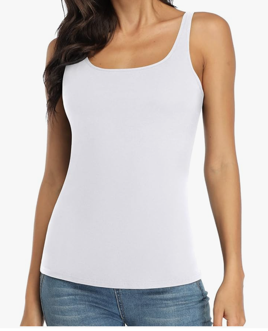 FOR CITY Women's Cotton Tank Top with Shelf Bra Adjustable Wider Strap Camisole Basic Cami Tanks L