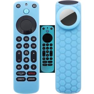 TV Remote Pro Cover for Airtag Remotes Controller Finder Case Glow in The Dark, for Firetv Alexa Voice Remote Pro 2022 and Tile Sticker, for Smart TVs Streaming Media Players Skin(Glow Blue)