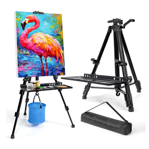 Easel Stand for Painting Artist Easel Stand Adjustable Height 20" to 61" Metal Tripod Art Easels Stand for Painting Canvases Tabletop Floor Art Easel Stand with Tray, Bag, Folding Keg, Black
