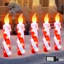 5 Pcs Christmas Lighted Decoration Candle Outdoor, 23 Inch Waterproof Christmas 3D Candle Candy Cane Stakes Lights with Flickering Flame and Timer for Xmas Yard Decor(Red, White)