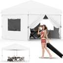 10X10 Pop Up Canopy Tent with 4 Sidewalls, Heavy Duty Commercial Instant Shelter, One-Person Quick Setup Outdoor Party Tent, Water-Resistant & Portable for Outdoor Events, Camping, White
