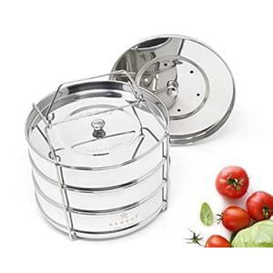 Ecozoi Stackable Steamer Insert Pans for 6 & 8 Quart, 3 Tier Pans Compatible with Instant Pot Pressure Cooker, Pot in Pot for Baking, Steaming & Casseroles, 2 Interchangeable Lids and Sling