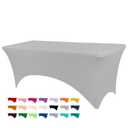 BDDC Table Covers for 8 Foot Tables, Sliver Gray Washable and Wrinkle Resistant Stretch Tablecloths Rectangle 8ft for Events, Wedding, Banquets, Parties, 2 Pieces