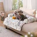 FUNNY FUZZY Pet Fluffy Fuzzy Couch Cover, Calming Washable Dog Bed Sofa Protector Pets Mat for Small Medium Dogs and Cats (Tie-dye Grey, 33.45 × 28.35 × 5.51 in)