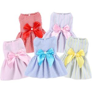 TAPBULL Dog Dresses, Fashionable Pet Dog Clothes, Cute Cat Birthday Dress Outfit (Blue/Red/Pink/Pink-Blue/Yellow-Blue 5-Pack), XX-Large (Vertical Stripes(5pack)