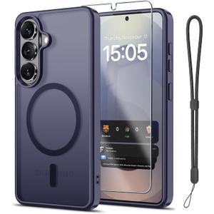 Janmitta Magnetic for Samsung Galaxy S26 Ultra/S25 Ultra Case,with Screen Protector+Wrist Strap,Compatible with MagSafe,Shockproof Slim Translucent Matte Phone Cover,Dark Purple