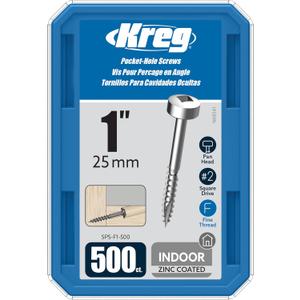 Kreg Zinc Pocket-Hole Screws - SPS-F1-500 - 1-Inch - Fine Thread - Pan Head - Indoor - 500 Count