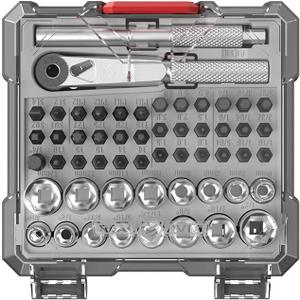Real Avid X3 52-Piece Socket & Bit Set - 3-in-1 Screwdriver Ratchet T-Handle, Tool Set Includes 16 Socket Wrench Set, 36 Bits with 1/4" Socket Adapter