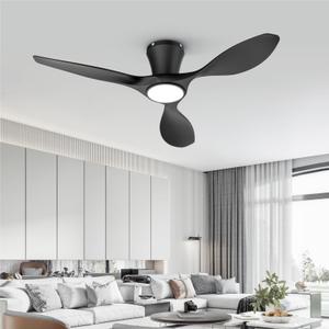 TALOYA 42 Inch Black Ceiling Fans with Lights Led Remote Control Flush Mount Low Profile for Bedroom Farmhouse Patio Outdoor Living Room Kitchen Dining Room,DC Motor,Reversible