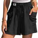 TARSE Womens Linen Shorts Elastic Waist Wide Leg Drawstring Casual Lounge Comfy 2026 Summer Beach Shorts with Pockets (L)