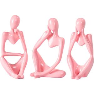 Thinker Statue Gold Decor Abstract Art Sculpture, Golden Resin Collectible Figurines for Home Living Room Office Shelf Decoration,Great Gifts Ideas (Pink)