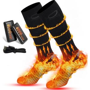Rasfalo Heated Socks for Men Women, Rechargeable Heated Socks with 4000mAh Battery 3 Heating Levels, Electric Socks Thermal Foot Warmer Socks for Winter Outdoor Sports, Camping, Hunting