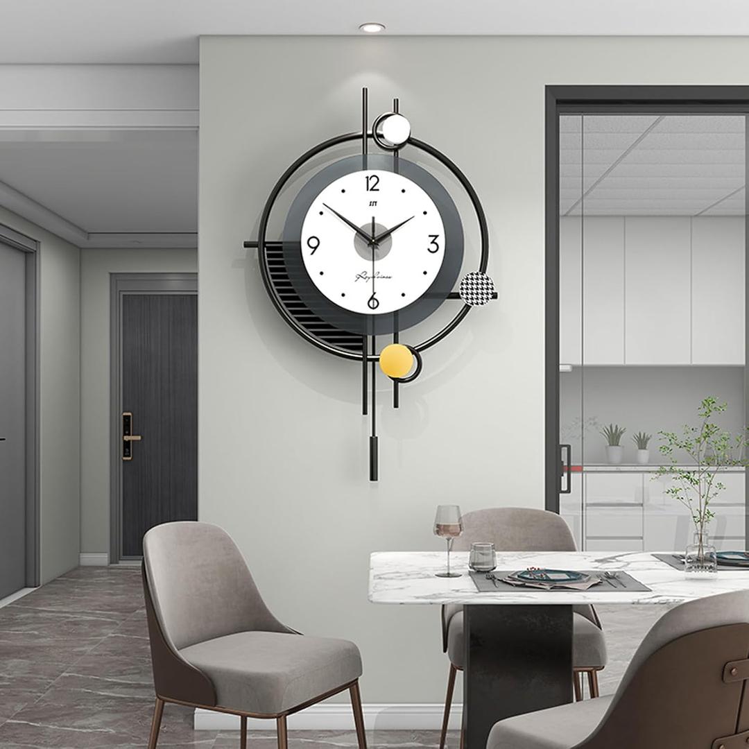 Large Modern Wall Clock for Living Room Decor Big Decorative Wall Clock 14 Inch Pendulum Clock Battery Operated Non Ticking for Bedroom Kitchen Office Home Unique Clocks Wall Decor