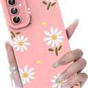 for Samsung Galaxy A13 5G/A04S Phone Case, Fashion Flower Pattern Design Girls Women Liquid Silicone Cover, Slim Shockproof and Scratch-Resistant Soft Case for Samsung A13 - Pink
